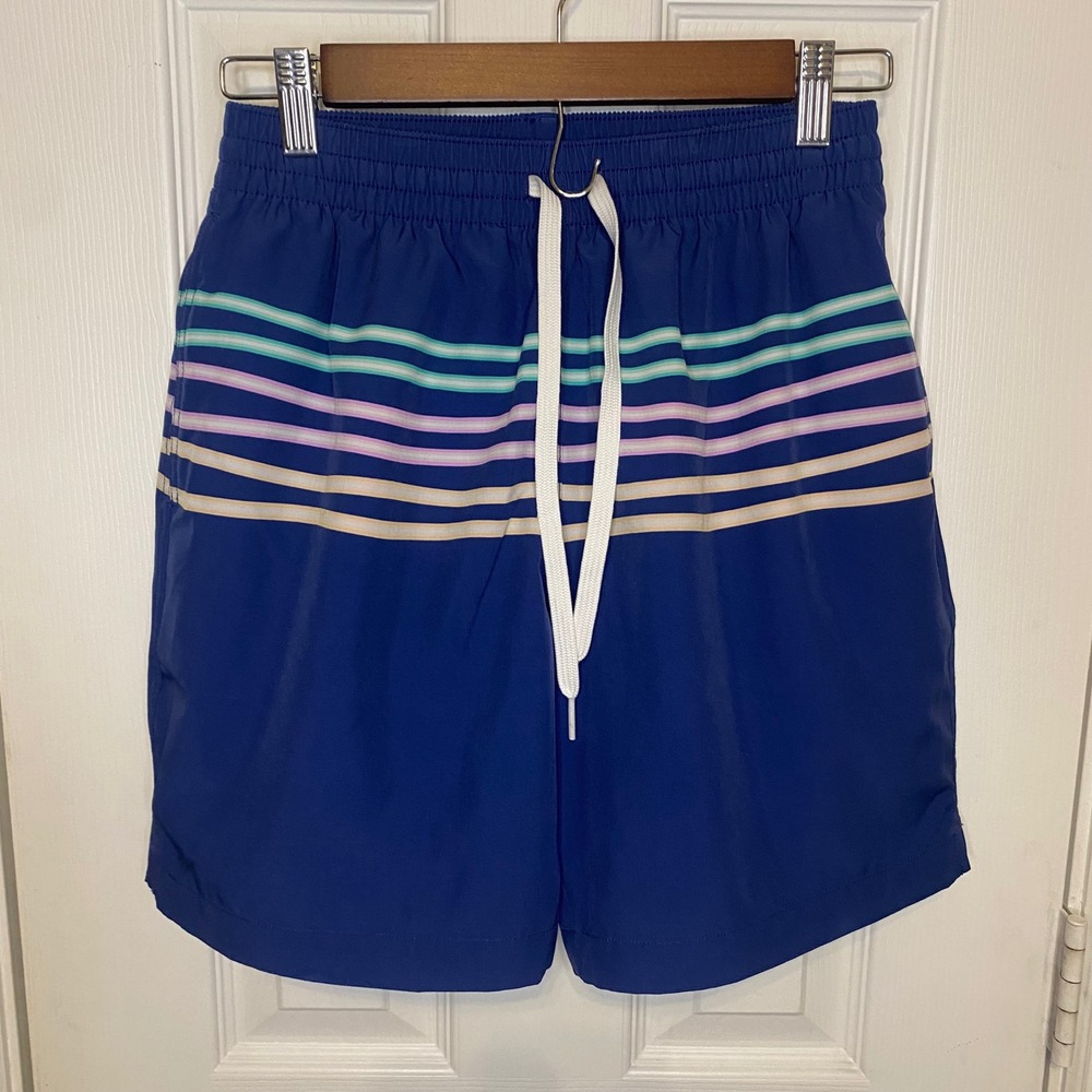 Chubbies Mens‎ Small Swim Trunks Blue Striped 7 Inch Inseam Retro Board Shorts